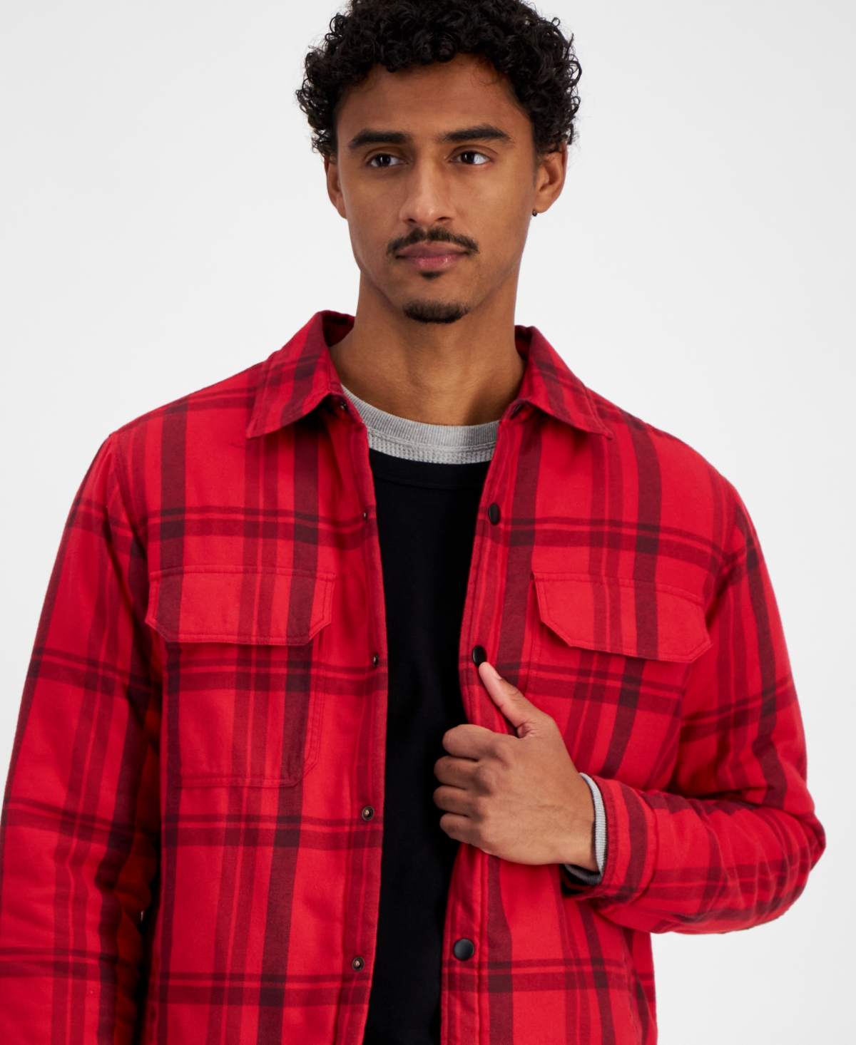 Sun + Stone Men's Amos Long Sleeve Snap-Front Plaid Shirt Jacket, Created for Macy's