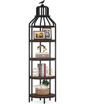 4-Tier Tall Narrow Bookshelf – Rustic Freestanding Corner Bookcase for Small Spaces in Kitchen, Home Office, or Living Room
