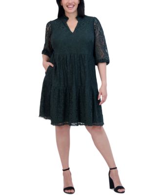 Plus Size Balloon Sleeve A Line Dress