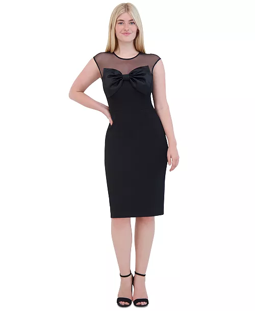 women's bow-trim illusion sheath dress