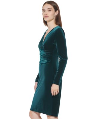 knee length dresses for ladies Sheath/Column Off-the-shoulder Long Sleeves Velvet luxury Evening Dres