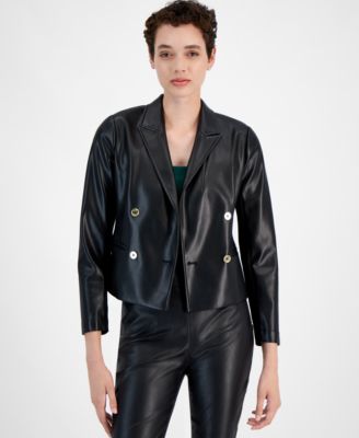 Michael Kors - Women's Faux-Leather Cropped Blazer