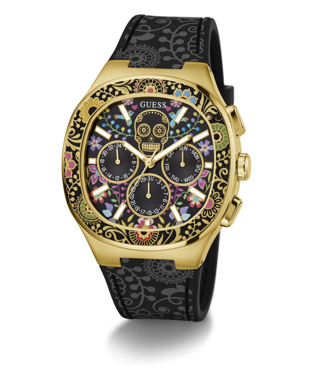 Guess Men's Multi-Function Black Silicone Watch 44mm