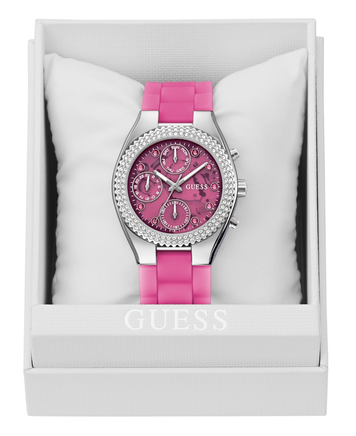Guess Women's Multi-function Pink Silicone Watch 37mm In Pink