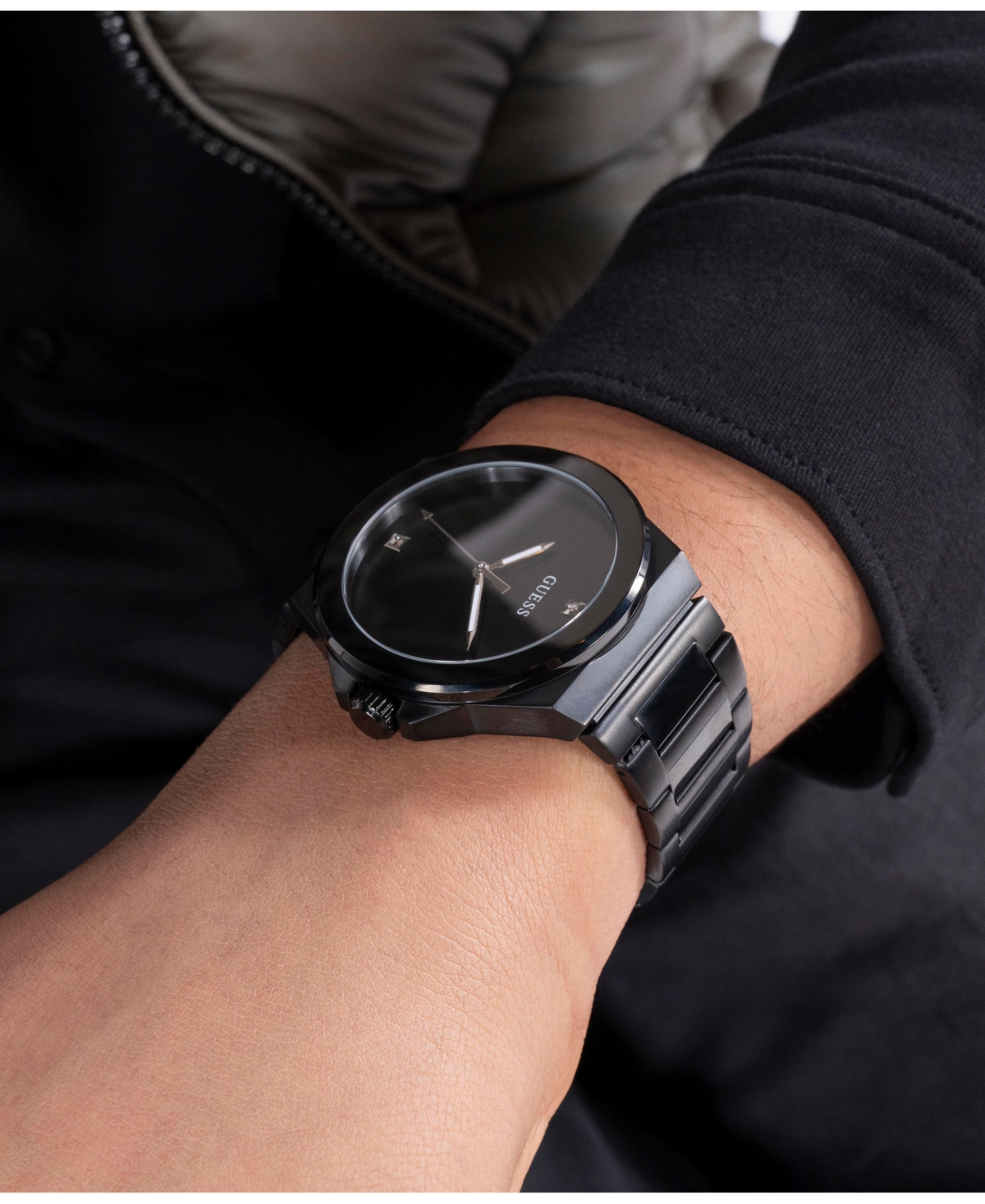 Guess Men's Analog Black Stainless Steel Watch 44mm In Black