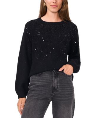 Women's Cozy Crewneck Sequined Raglan-Sleeve Sweater