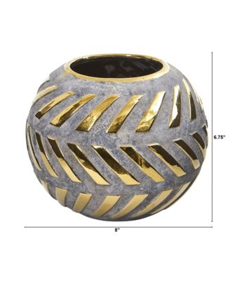 Regal Round Stone Vase with Gold Accents