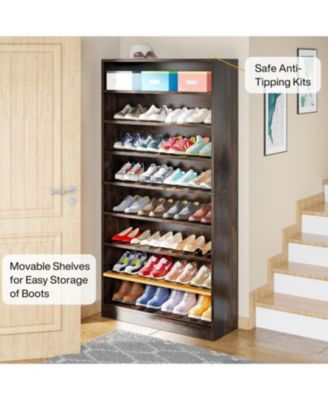 Tall Shoe Cabinet, 9 Tiers, Holds 40-45 Pairs, Heavy-Duty Wood Freestanding Shoe Storage