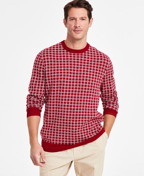 alfani Club Room Men's Clean Check Merino Sweater Created for Macy's Men's Fashion & Accessories