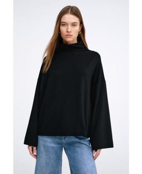 Женский свитшот Marcella Amanda Oversized High-Neck Wide-Sleeve Casual, цвет: Чёрный