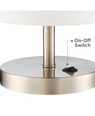 Heyburn Modern Accent Table Lamp 20" High Brushed Steel with USB and AC Power Outlet in Base Off White Cylinder Shade for Bedroom Desk