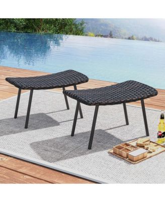 Set of 2 Patio Rattan Ottoman with Padded Quick Dry Foam & Heavy-Duty Metal Legs
