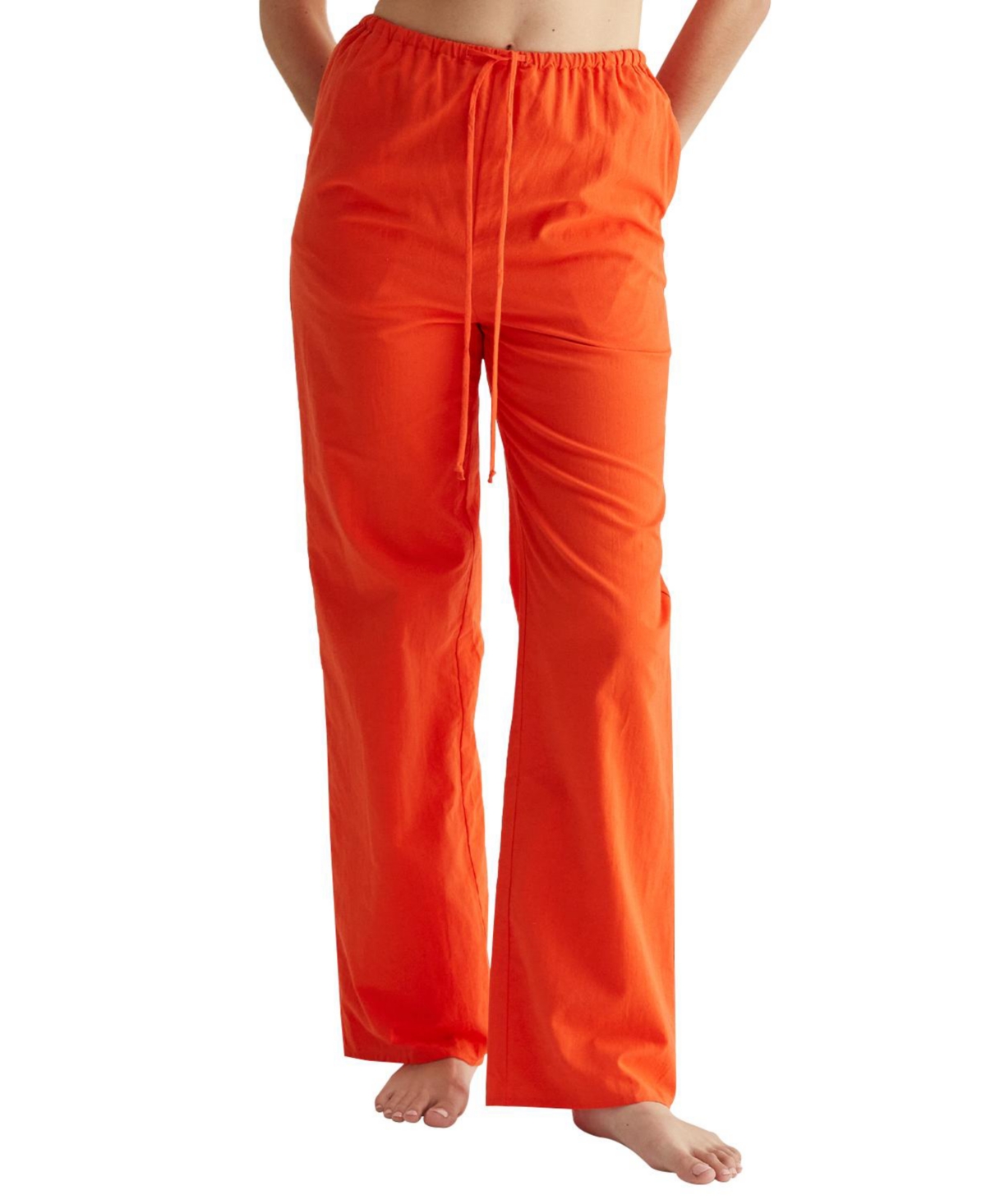 Crescent Women's Elise Drawstring Straight Leg Pants - Bright orange + poppy