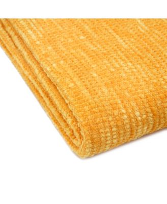 Premium Soft Golden Chenille Knitted Textured Decorative Throw Blanket - Elegant Lightweight Luxury Fuzzy Cozy Decor with Tassels 50x65 Inche