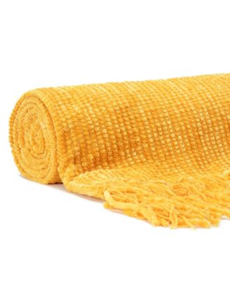 Premium Soft Golden Chenille Knitted Textured Decorative Throw Blanket - Elegant Lightweight Luxury Fuzzy Cozy Decor with Tassels 50x65 Inche