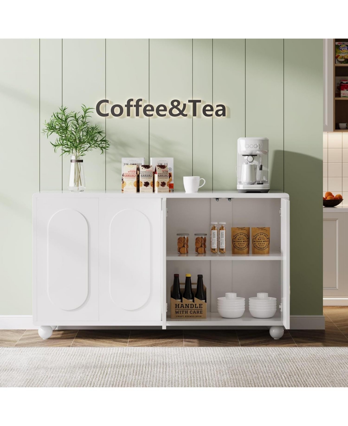 Tribesigns Buffet Cabinet with Storage,Sideboard Cabinet with 4 Doors, Wood Sideboard Buffet Cabinet with Adjustable Shelves for Living