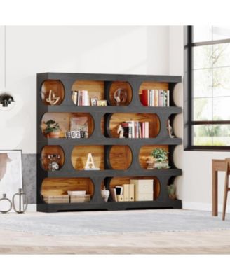 71" Tall Bookcase, 4-Tier S-Shaped Bookshelf, Wood Decorative Storage Shelving, Modern Freestanding Display Shelves, Large Library Book Shelf Unit for Home Office Living Room Bedroom