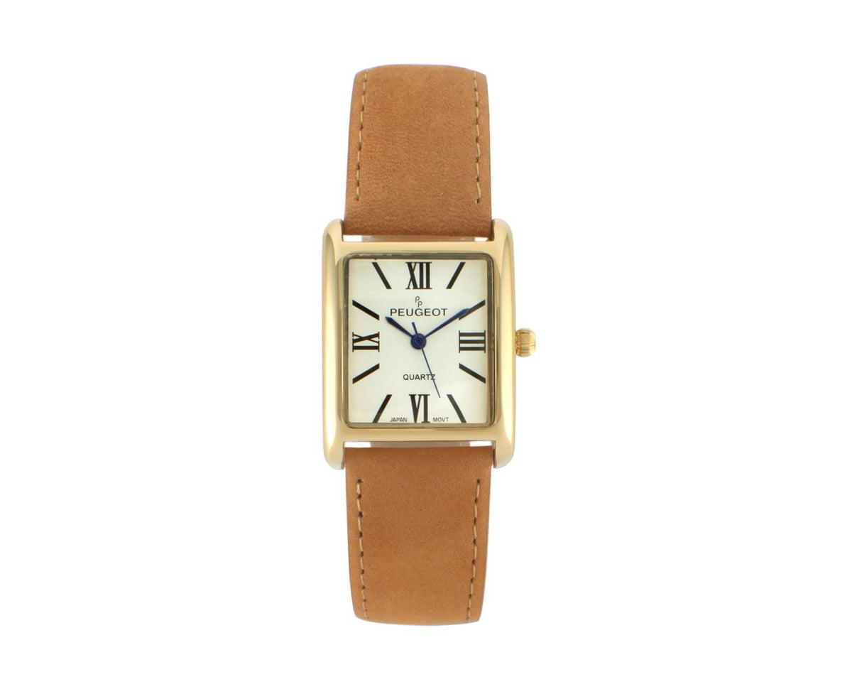 Women's Tank Watch Roman Dial Brown Leather Strap - Brown
