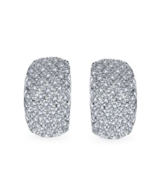 Fashion Pave Encrusted Crystal Wide Half Dome Clip On Earrings For Non Pierced Ears Yellow Gold Plated