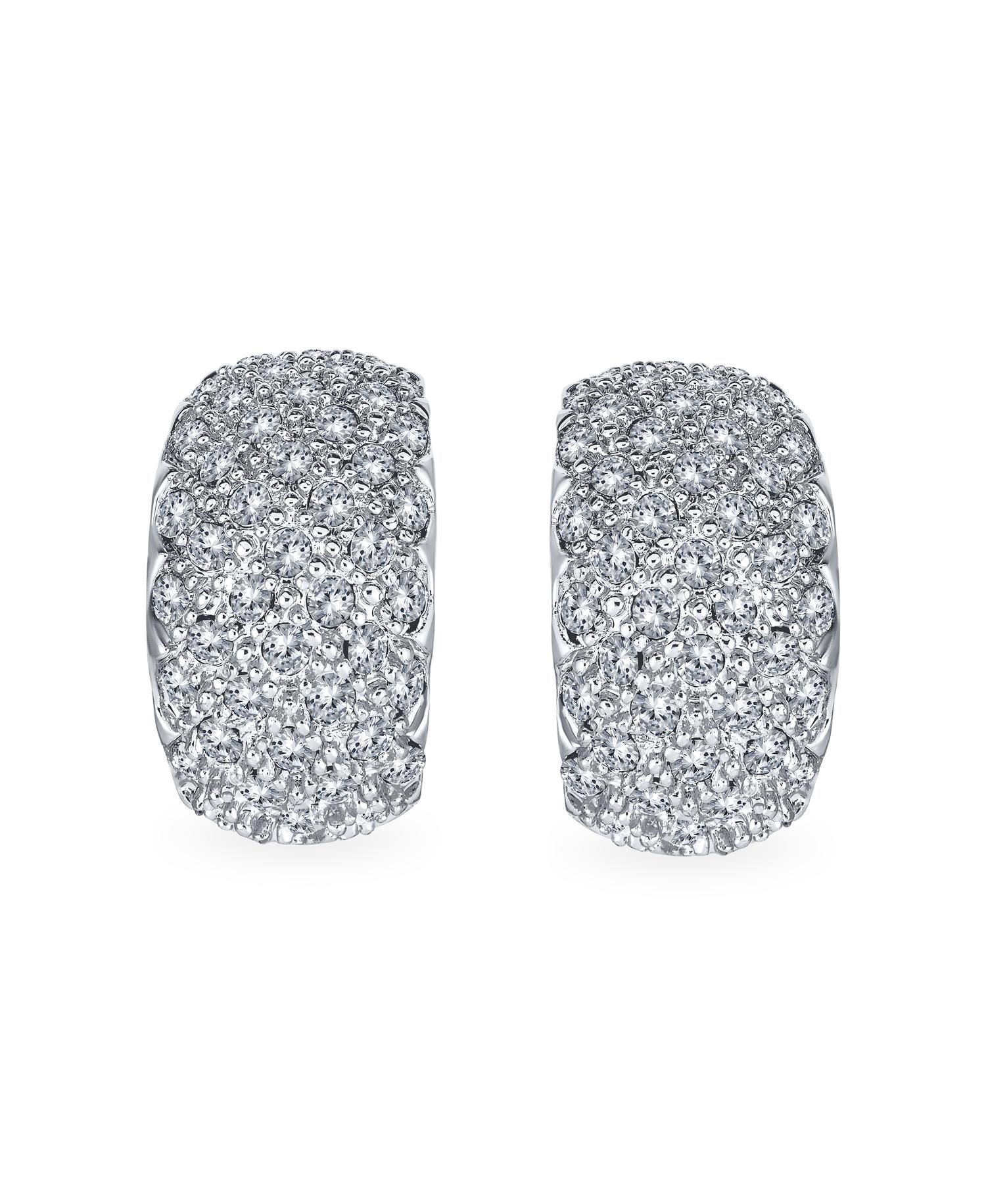 Cocktail Wide Pave Gold Encrusted Crystal Half Dome Clip On Earrings