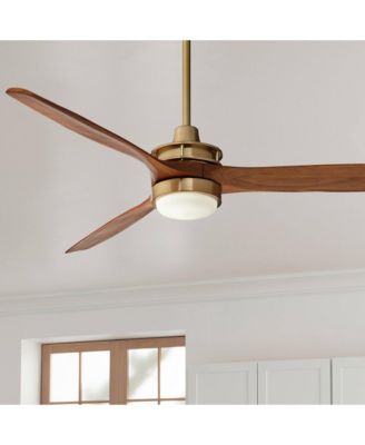 52" Windspun Indoor Ceiling Fan 3 Blade LED Light Remote Control Soft Brass Finish Motor Walnut Finish Wood Blades