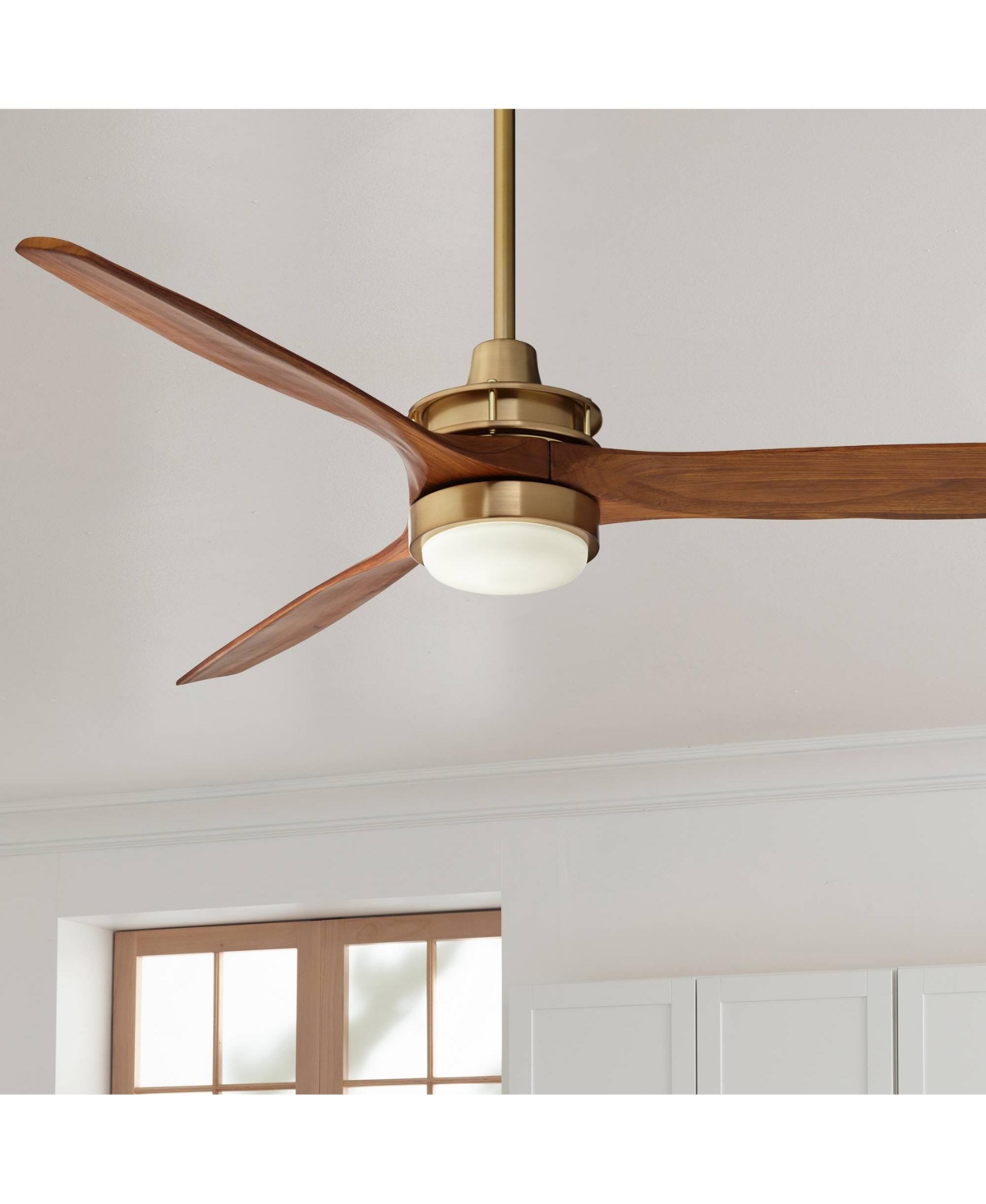 Casa Vieja 52" Windspun Indoor Ceiling Fan 3 Blade Led Light Remote Control Soft Brass Finish Motor Walnut Finish Wood Blades