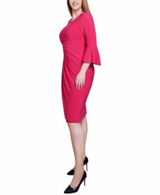 Petite 3/4 Length Trumpet Sleeve Dress