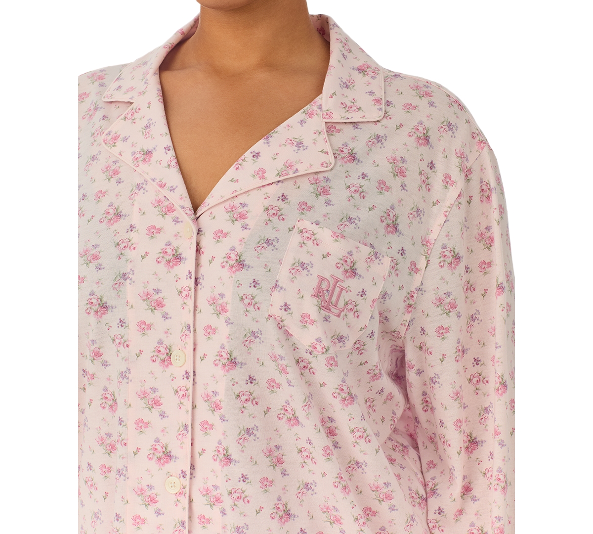 Lauren Ralph Lauren Plus Size 2-Pc. Long-Sleeve Notch-Collar Long Pants Pajama Set