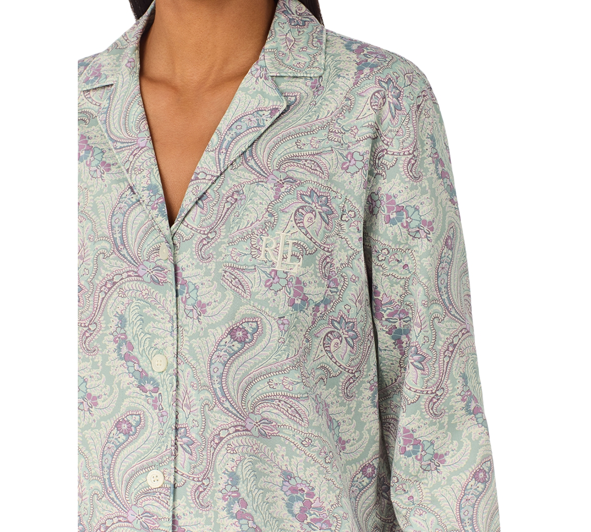 Lauren Ralph Lauren Petite 2-Pc. Long-Sleeve Notch-Collar Long Pants Pajama Set -prt