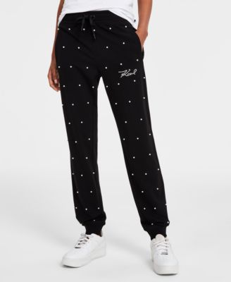 KARL LAGERFELD PARIS Women s Petite Faux Pearl Embellished Jogger Pants Macy s