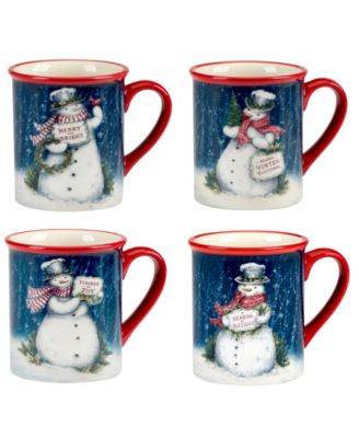 Snowman Greetings Mugs, Set of 4