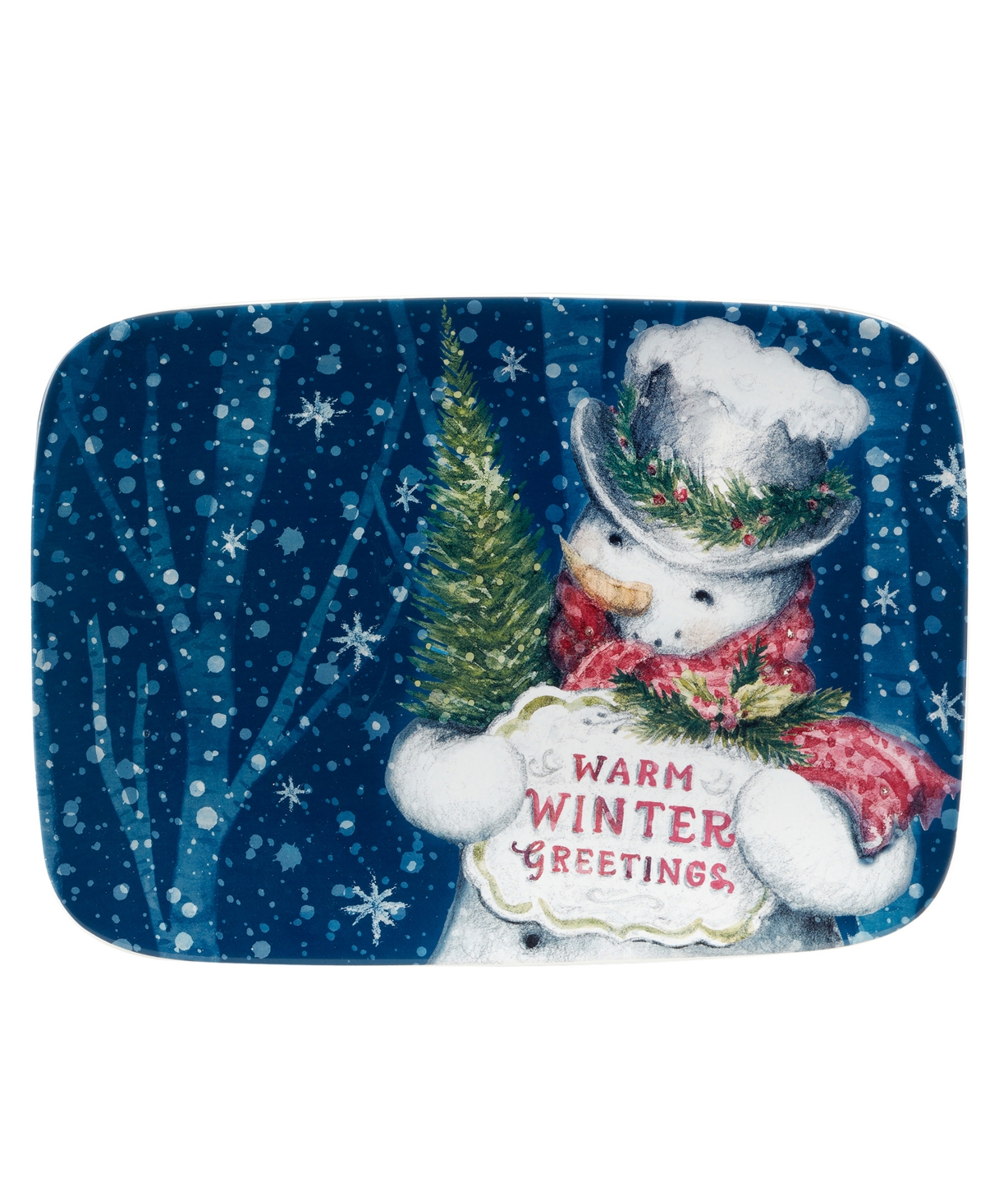 Certified International Snowman Greetings Rectangular Serving Platter In Multi