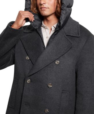 Men's Peacoat with Removable Nylon Hooded Inset