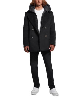 Men's Peacoat with Removable Nylon Hooded Inset