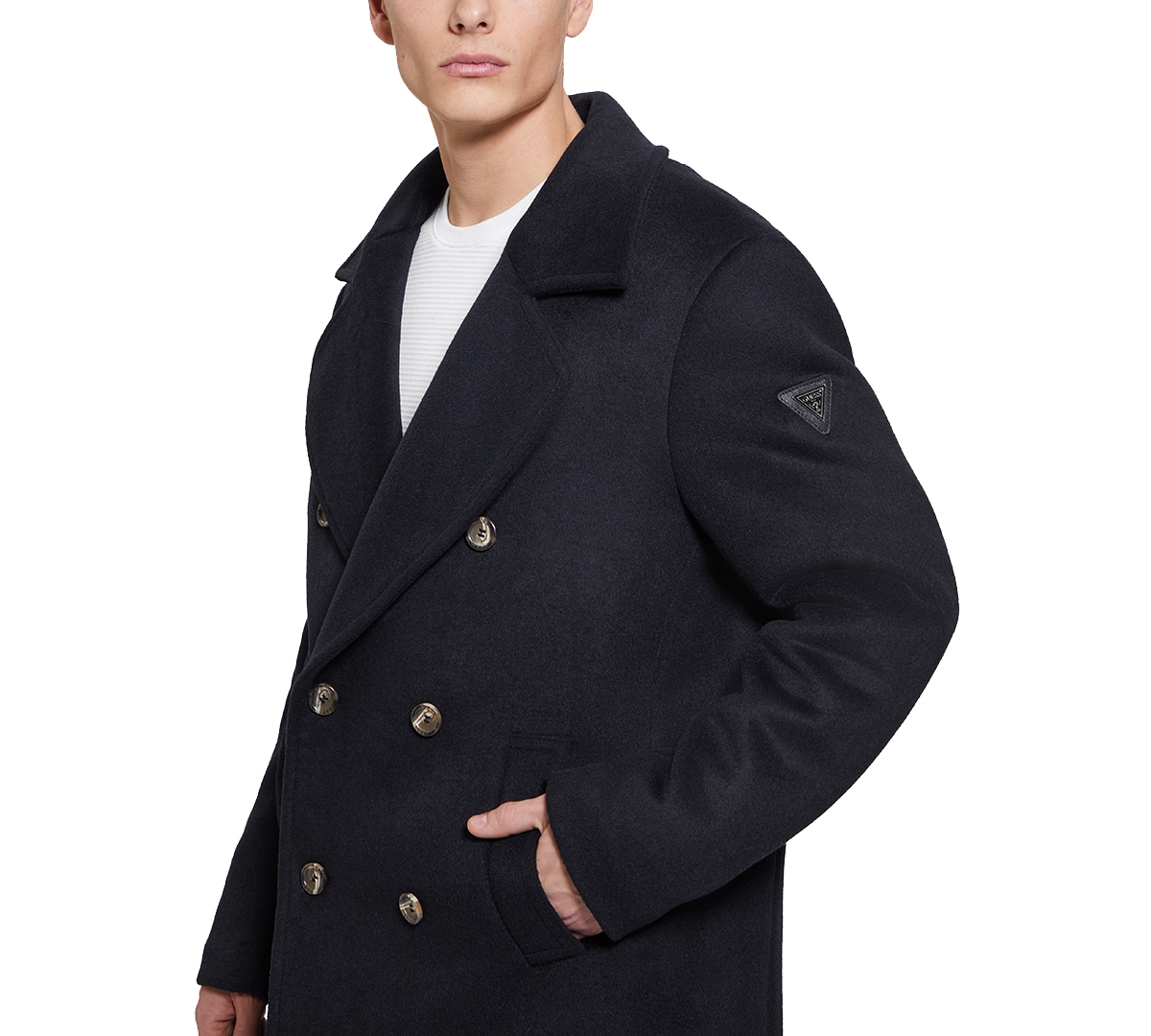 Guess Men's Peacoat With Removable Nylon Hooded Inset In Navy Sea
