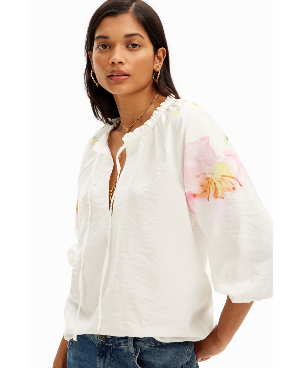 Desigual Women's Flowy blouse with watercolor floral print.