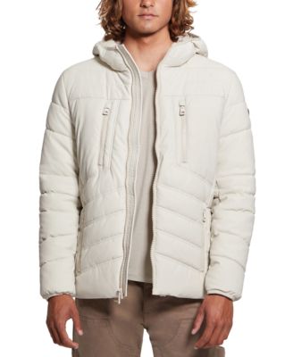 GUESS - Men's Quilted Faux Leather Hooded Jacket