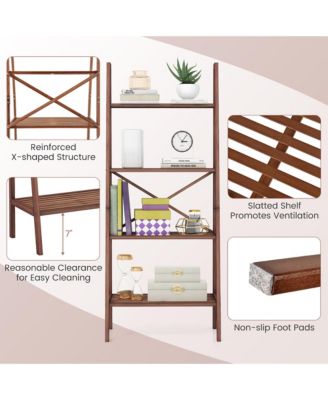 4-Tier Bamboo Ladder Bookshelf 58'' Display Shelf Storage Rack Plant Flower Stand