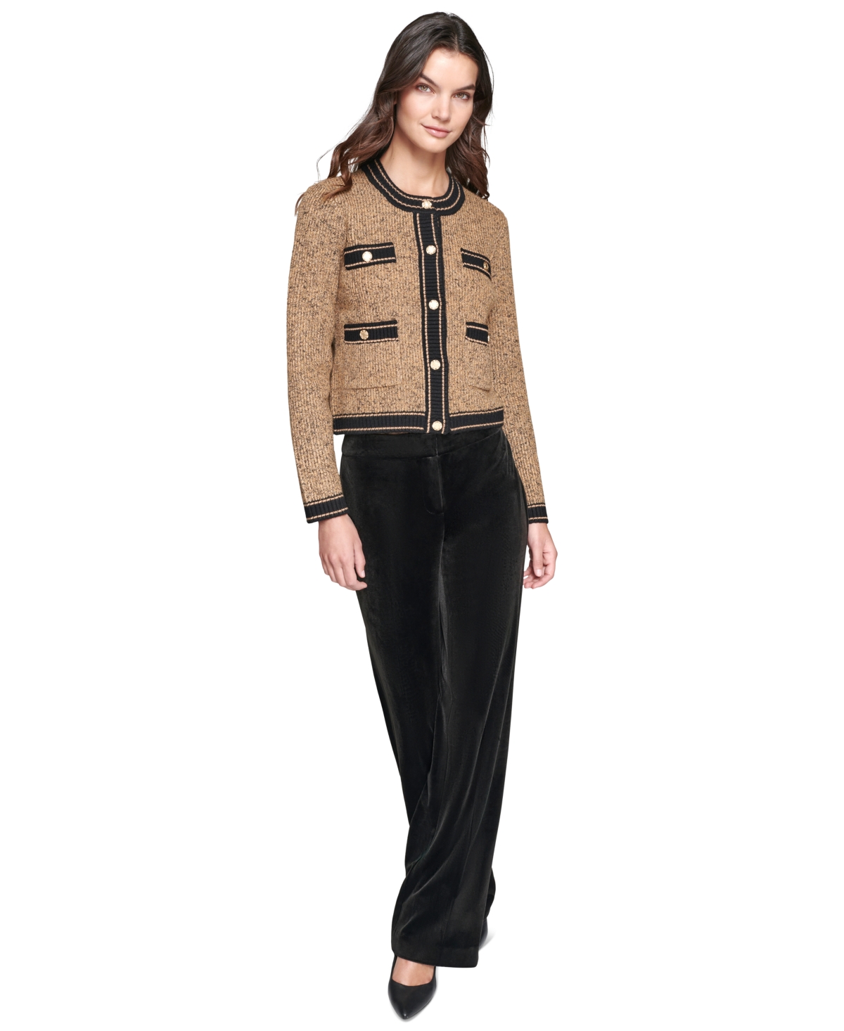 Karl Lagerfeld Paris Women's Petite Shine Tweed Cardigan
