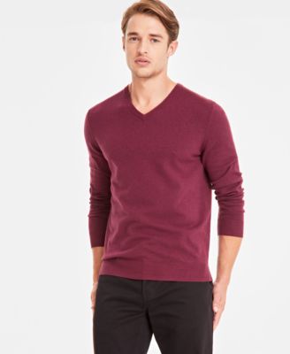 Men's Solid V-Neck Cotton Sweater, Created for Macy's