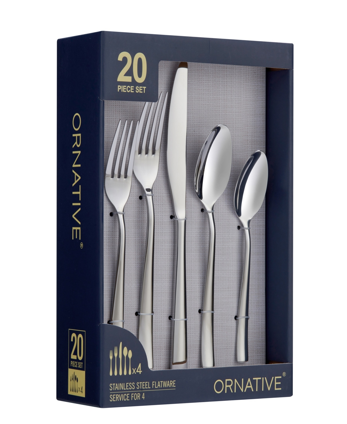 Ornative Lola Mirror Service For 4 20 Piece Flatware Set In Silver