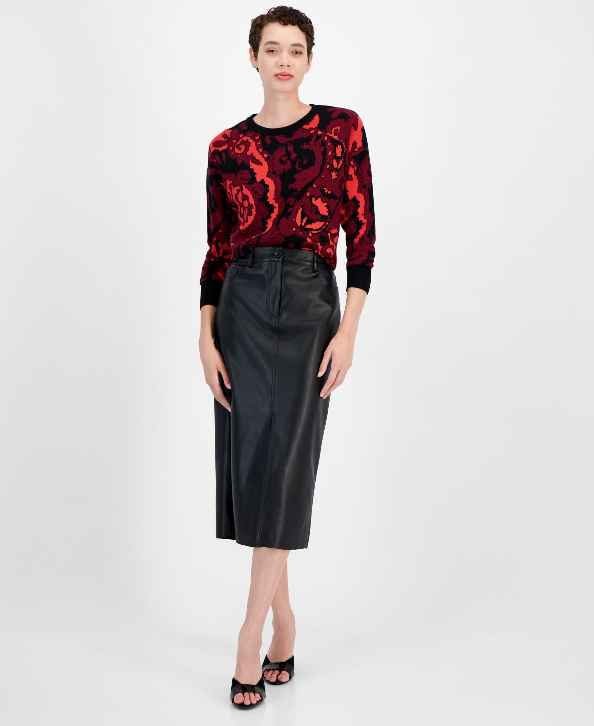 Women's Faux Leather Pencil Skirt - Black