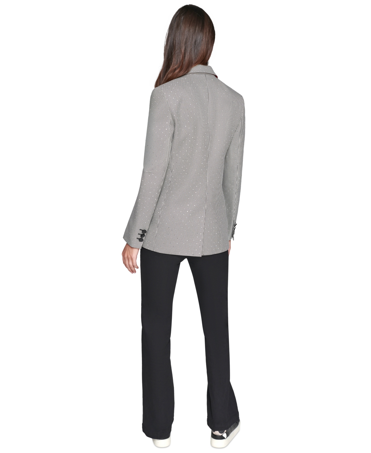 Karl Lagerfeld Paris Women's Sequined Houndstooth Blazer - Black  Soft White