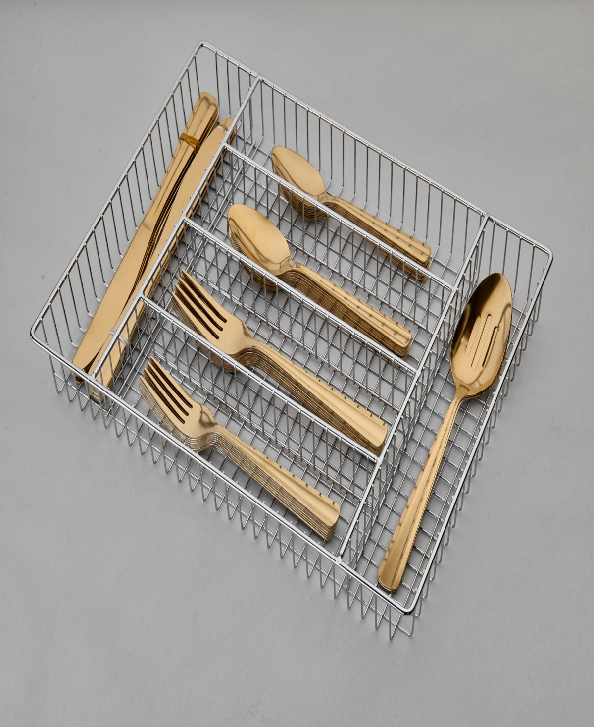 Ornative Alicja Service For 8 42 Piece Flatware Set With Wire Caddy In Gold