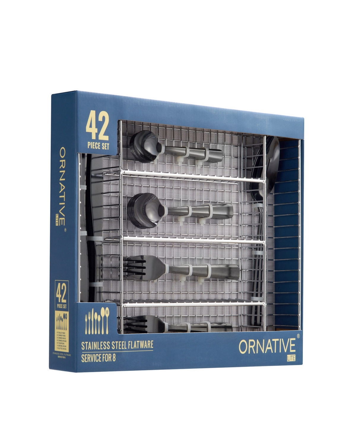 Ornative Alicja Service For 8 42 Piece Flatware Set With Wire Caddy In Black