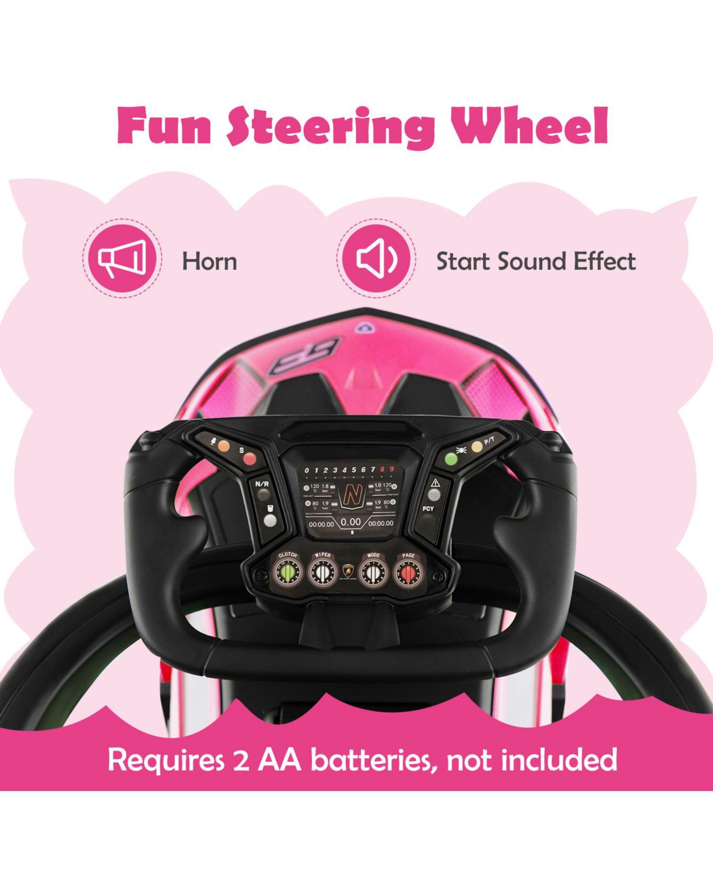Детская игрушка SUGIFT 3-in-1 Licensed Lamborghini Ride-On Push Car, 55 lbs, Ages 1+, цвет: Розовый — фото 2