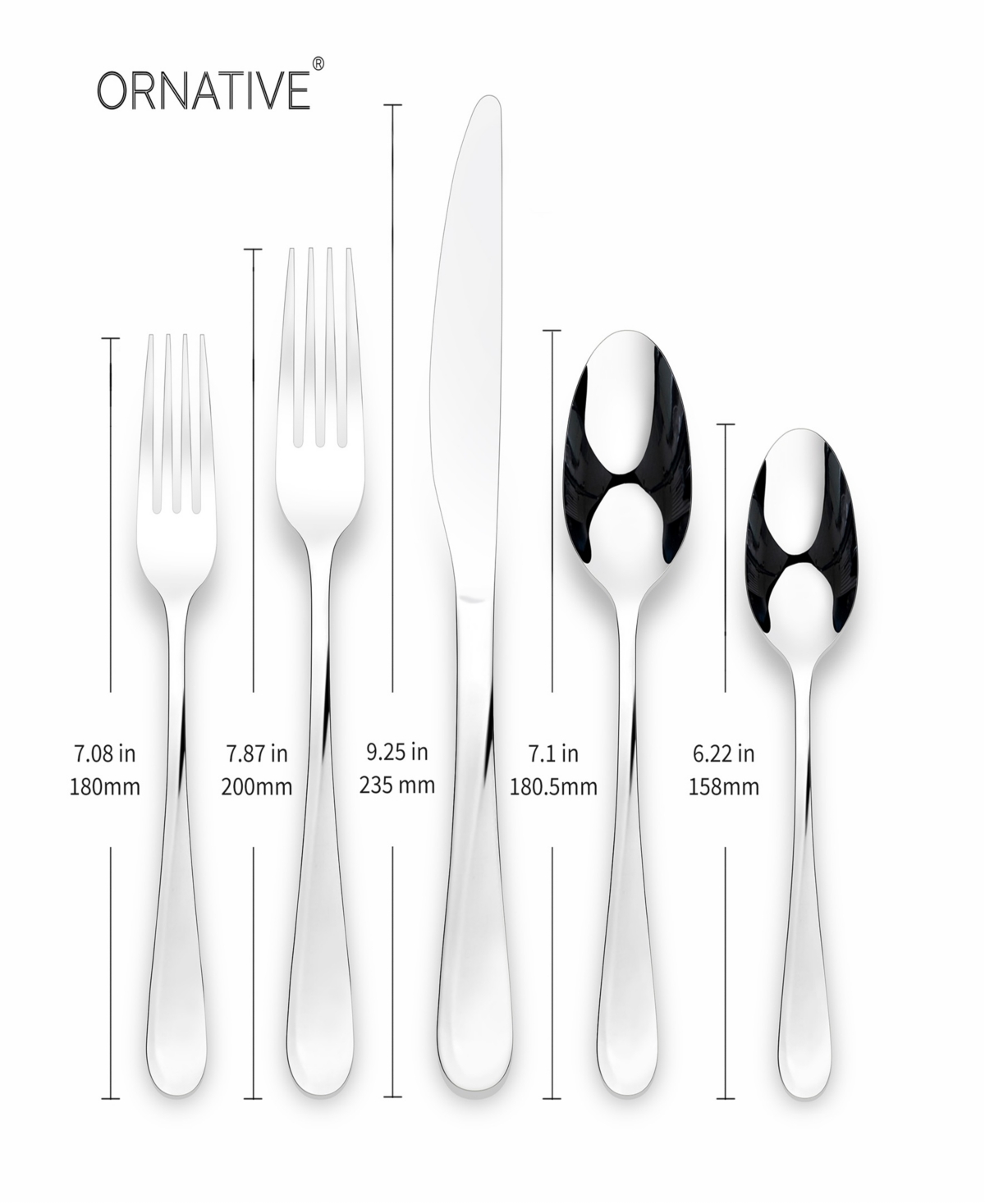 Ornative Noa Mirror Service For 8 45 Piece Flatware Set In Silver
