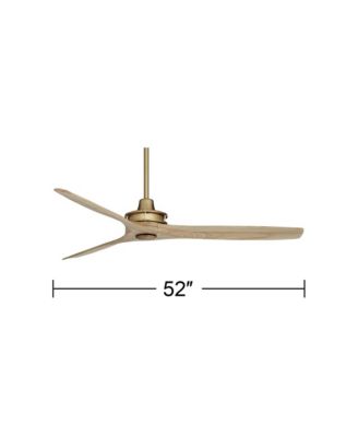 52" Windspun Modern Indoor Ceiling Fan 3 Blade Remote Control Soft Brass Finish Natural Wood Blades Bedroom Living Room