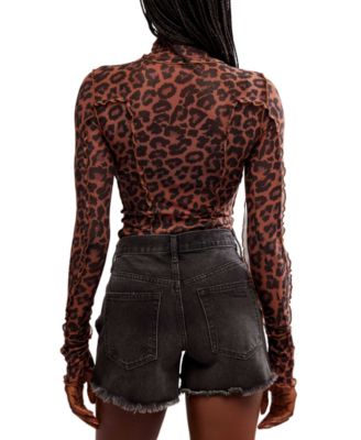 Women's Charlie Printed Mesh Turtleneck Top