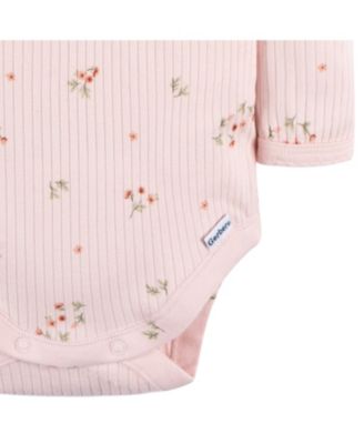 Baby Girls Henley Long Sleeve Bodysuits, 2-Pack